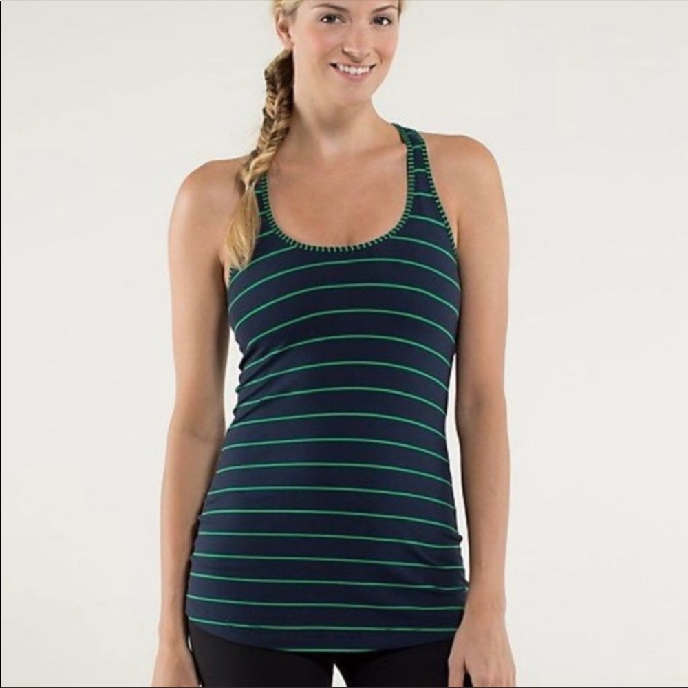 Lululemon Tank Top Cool Racerback Hyper Striped Green Navy Blue Size Small